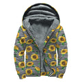 Stripe Sunflower Pattern Print Sherpa Lined Zip Up Hoodie