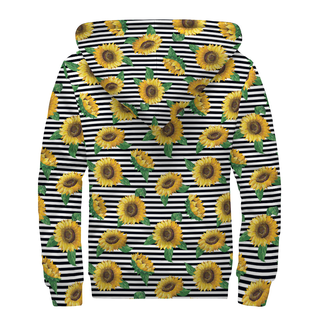 Stripe Sunflower Pattern Print Sherpa Lined Zip Up Hoodie
