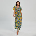 Stripe Sunflower Pattern Print Short Sleeve Maxi Dress
