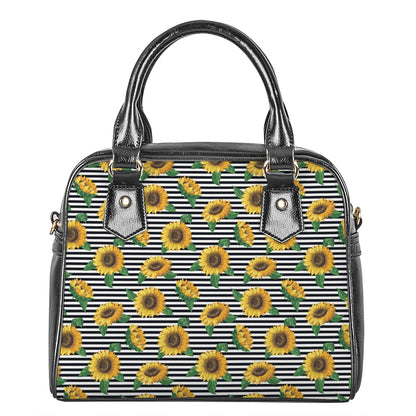 Stripe Sunflower Pattern Print Shoulder Handbag