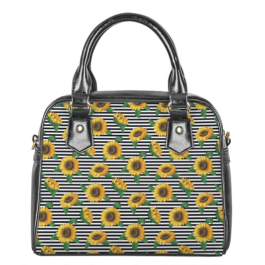 Stripe Sunflower Pattern Print Shoulder Handbag
