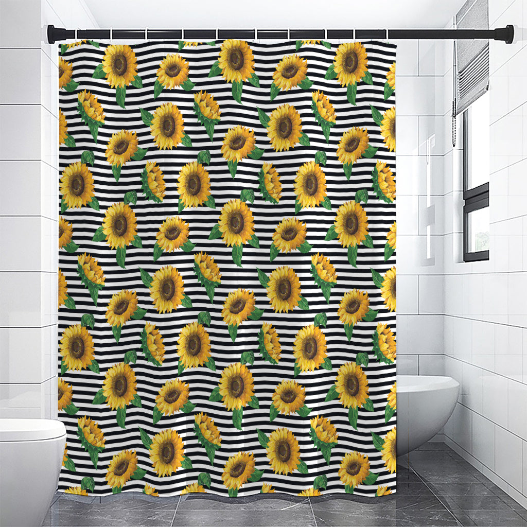 Stripe Sunflower Pattern Print Shower Curtain