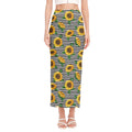 Stripe Sunflower Pattern Print Side Slit Maxi Skirt