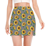 Stripe Sunflower Pattern Print Side Slit Mini Skirt