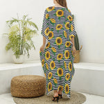 Stripe Sunflower Pattern Print Silk V-Neck Kaftan Dress
