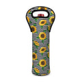 Stripe Sunflower Pattern Print Single Neoprene Wine Tote