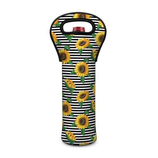 Stripe Sunflower Pattern Print Single Neoprene Wine Tote