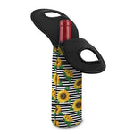 Stripe Sunflower Pattern Print Single Neoprene Wine Tote