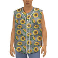 Stripe Sunflower Pattern Print Sleeveless Baseball Jersey