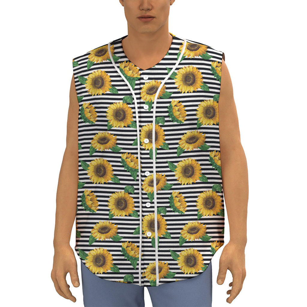 Stripe Sunflower Pattern Print Sleeveless Baseball Jersey