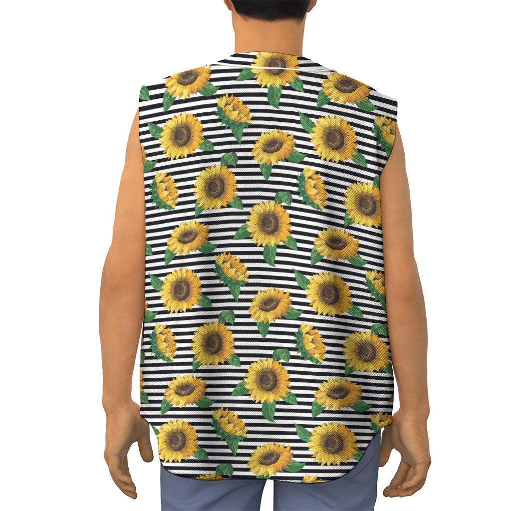 Stripe Sunflower Pattern Print Sleeveless Baseball Jersey