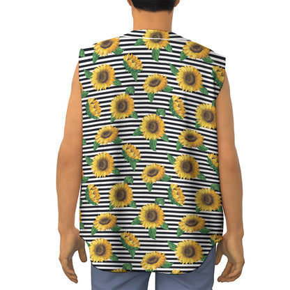 Stripe Sunflower Pattern Print Sleeveless Baseball Jersey