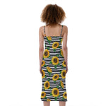 Stripe Sunflower Pattern Print Slim Fit Midi Cami Dress