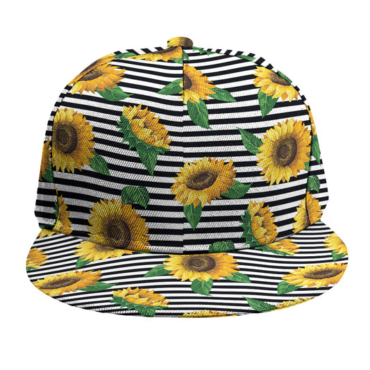 Stripe Sunflower Pattern Print Snapback Cap