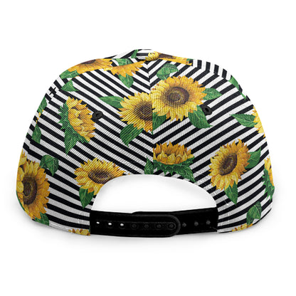 Stripe Sunflower Pattern Print Snapback Cap