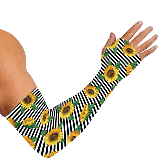 Stripe Sunflower Pattern Print Sun Protection Arm Sleeves