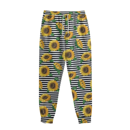 Stripe Sunflower Pattern Print Sweatpants