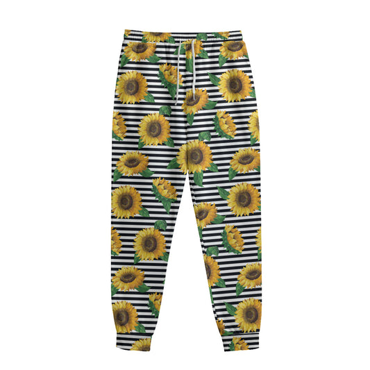 Stripe Sunflower Pattern Print Sweatpants
