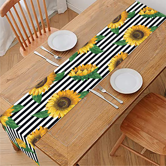 Stripe Sunflower Pattern Print Table Runner