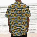Stripe Sunflower Pattern Print Textured Short Sleeve Shirt