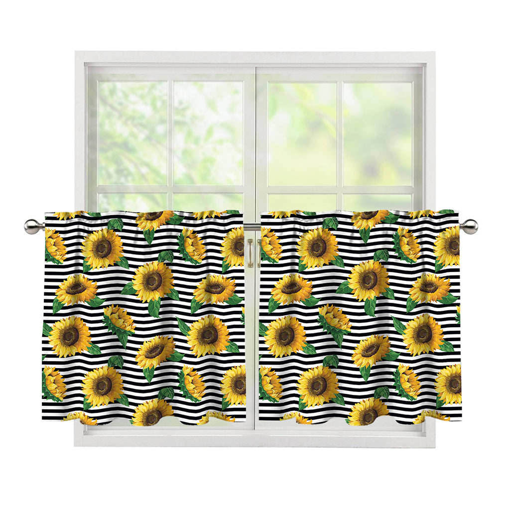Stripe Sunflower Pattern Print Tier Curtains
