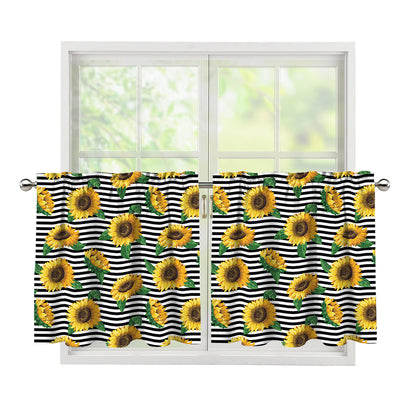 Stripe Sunflower Pattern Print Tier Curtains