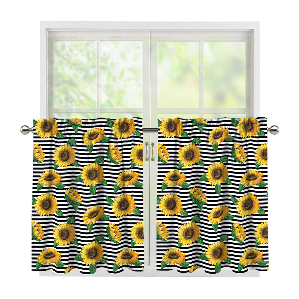 Stripe Sunflower Pattern Print Tier Curtains