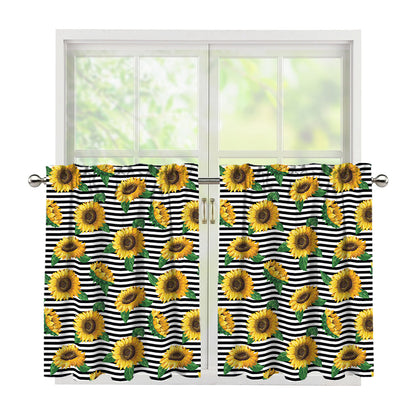 Stripe Sunflower Pattern Print Tier Curtains