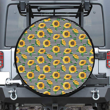 Stripe Sunflower Pattern Print Tire Cover