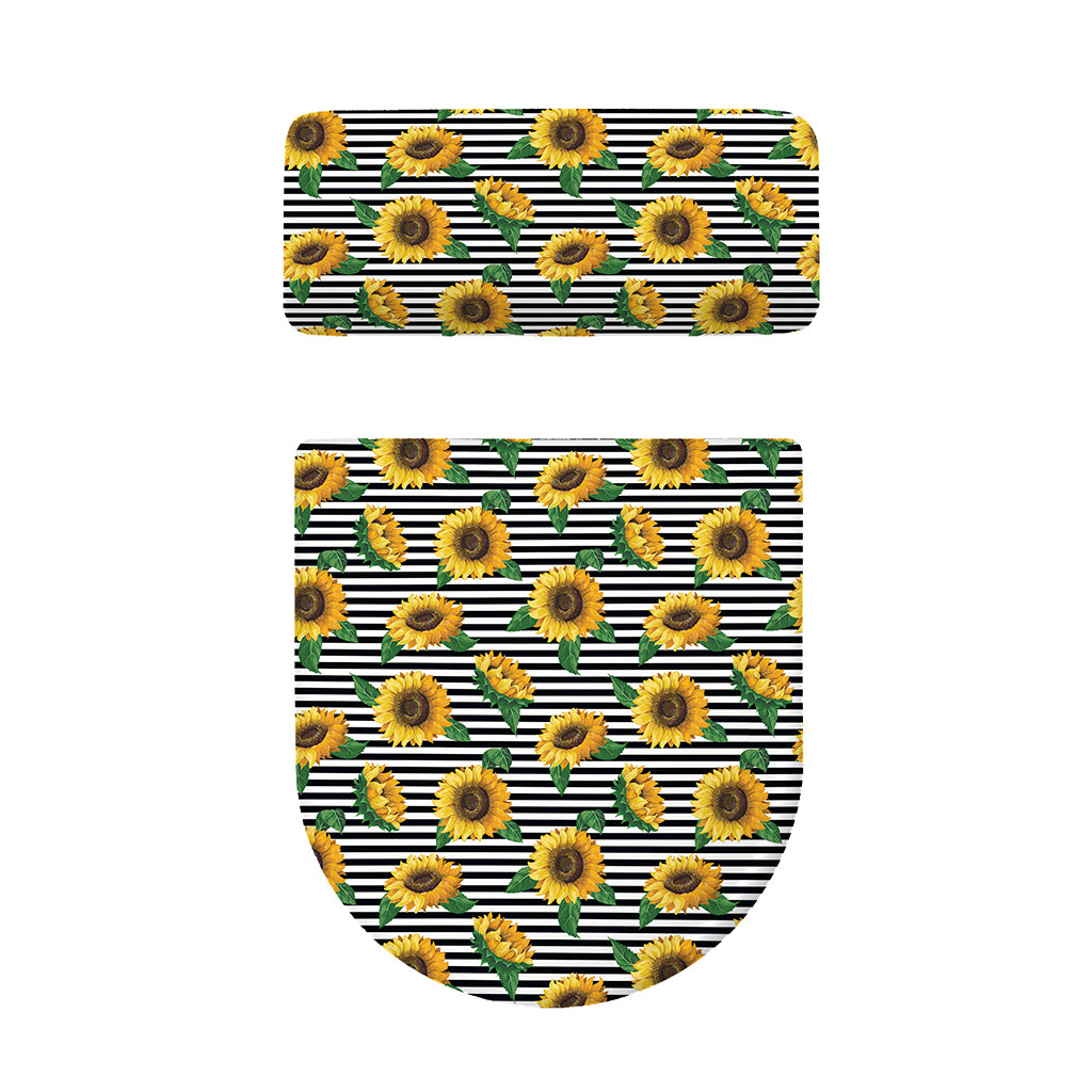 Stripe Sunflower Pattern Print Toilet Lid And Tank Cover Set