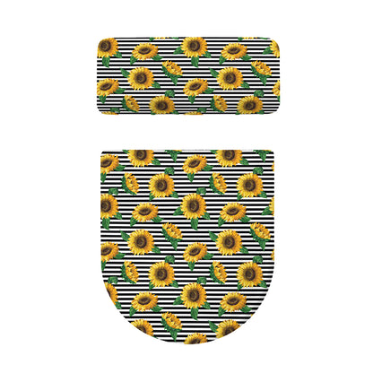 Stripe Sunflower Pattern Print Toilet Lid And Tank Cover Set