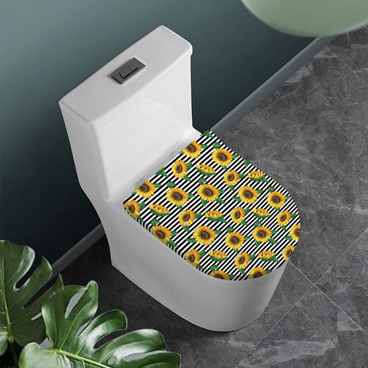 Stripe Sunflower Pattern Print Toilet Lid Cover