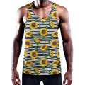 Stripe Sunflower Pattern Print Men's Workout Tank Top