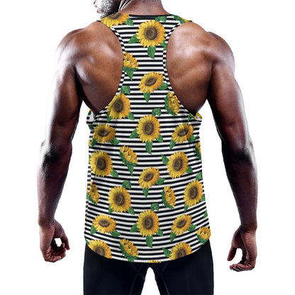 Stripe Sunflower Pattern Print Training Tank Top