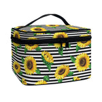 Stripe Sunflower Pattern Print Travel Makeup Bag