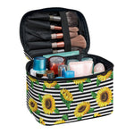 Stripe Sunflower Pattern Print Travel Makeup Bag