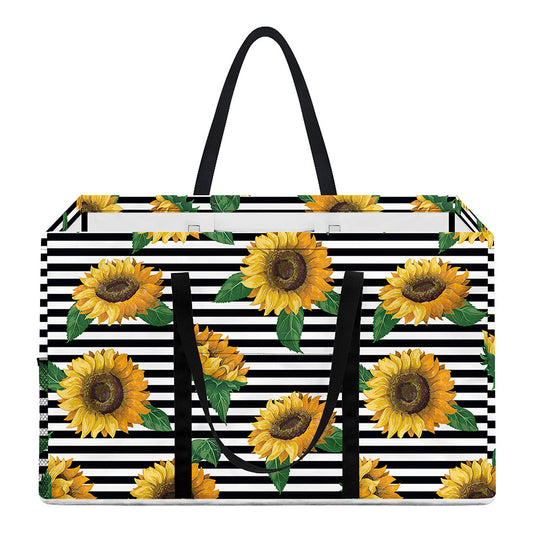 Stripe Sunflower Pattern Print Utility Tote Bag