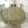 Stripe Sunflower Pattern Print Waterproof Round Tablecloth
