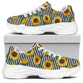 Stripe Sunflower Pattern Print White Chunky Shoes