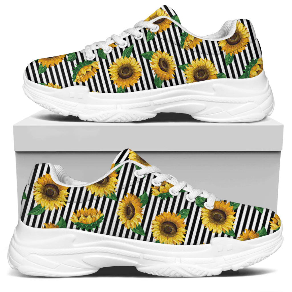 Stripe Sunflower Pattern Print White Chunky Shoes