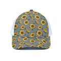 Stripe Sunflower Pattern Print White Mesh Trucker Hat
