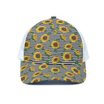 Stripe Sunflower Pattern Print White Mesh Trucker Cap