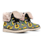 Stripe Sunflower Pattern Print Winter Boots