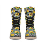 Stripe Sunflower Pattern Print Winter Boots
