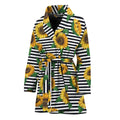 Stripe Sunflower Pattern Print Women's Bathrobe