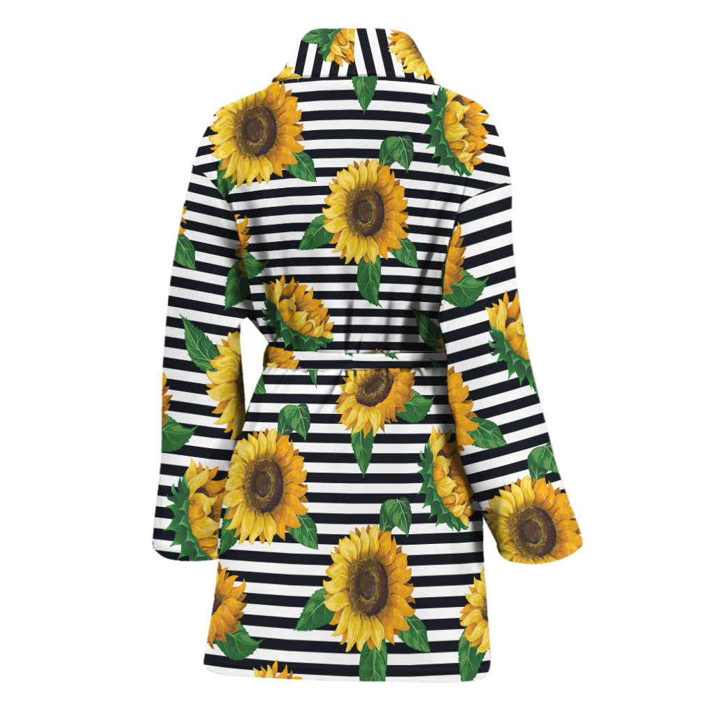 Stripe Sunflower Pattern Print Women's Bathrobe