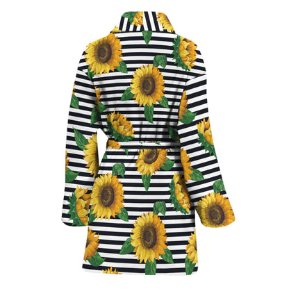 Stripe Sunflower Pattern Print Women's Bathrobe