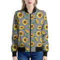 Stripe Sunflower Pattern Print Women's Bomber Jacket