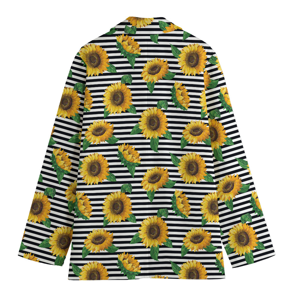 Stripe Sunflower Pattern Print Women's Cotton Blazer