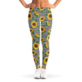 Stripe Sunflower Pattern Print Women's Leggings